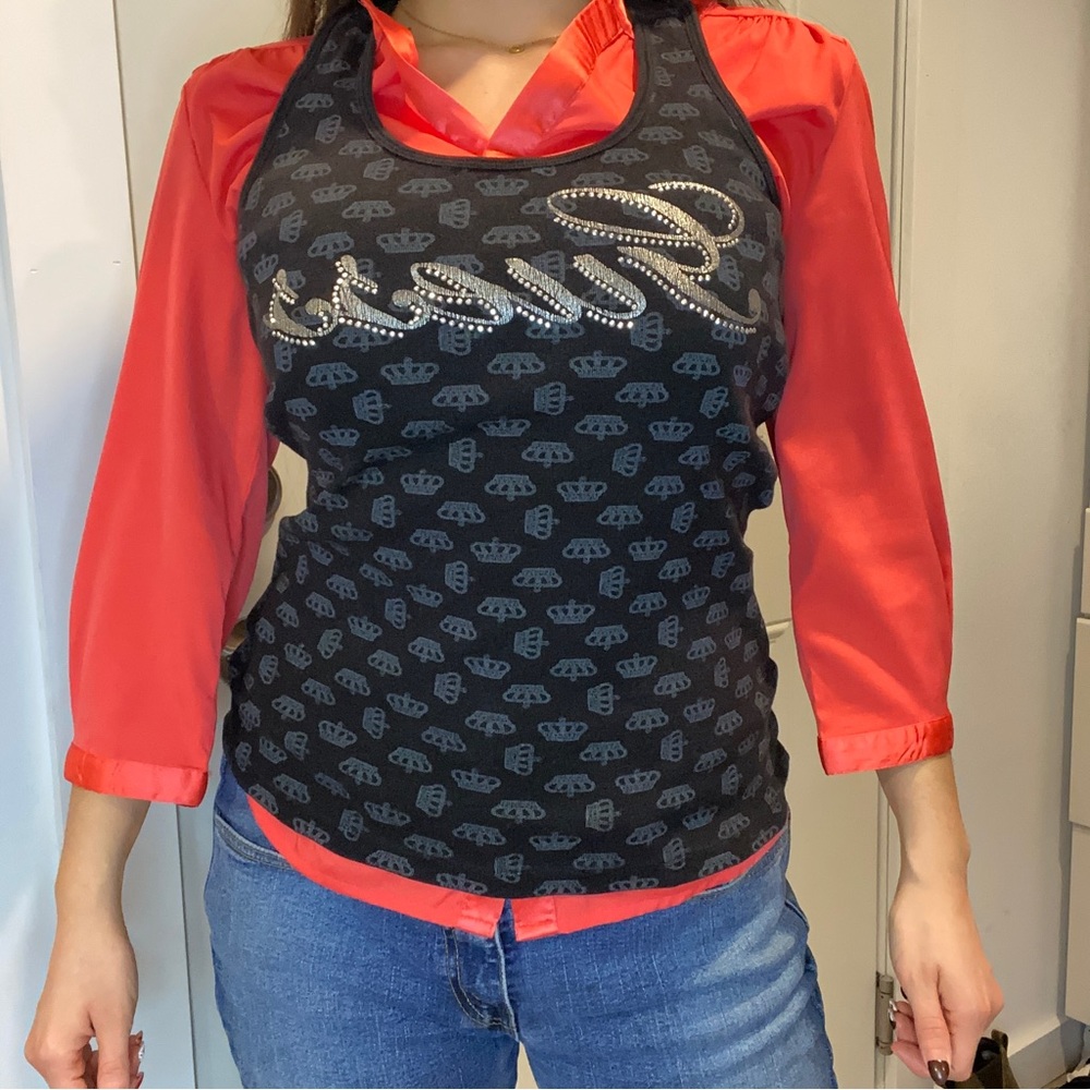 GUESS Y2K Rhinestone Crown Ribbed Tank Top